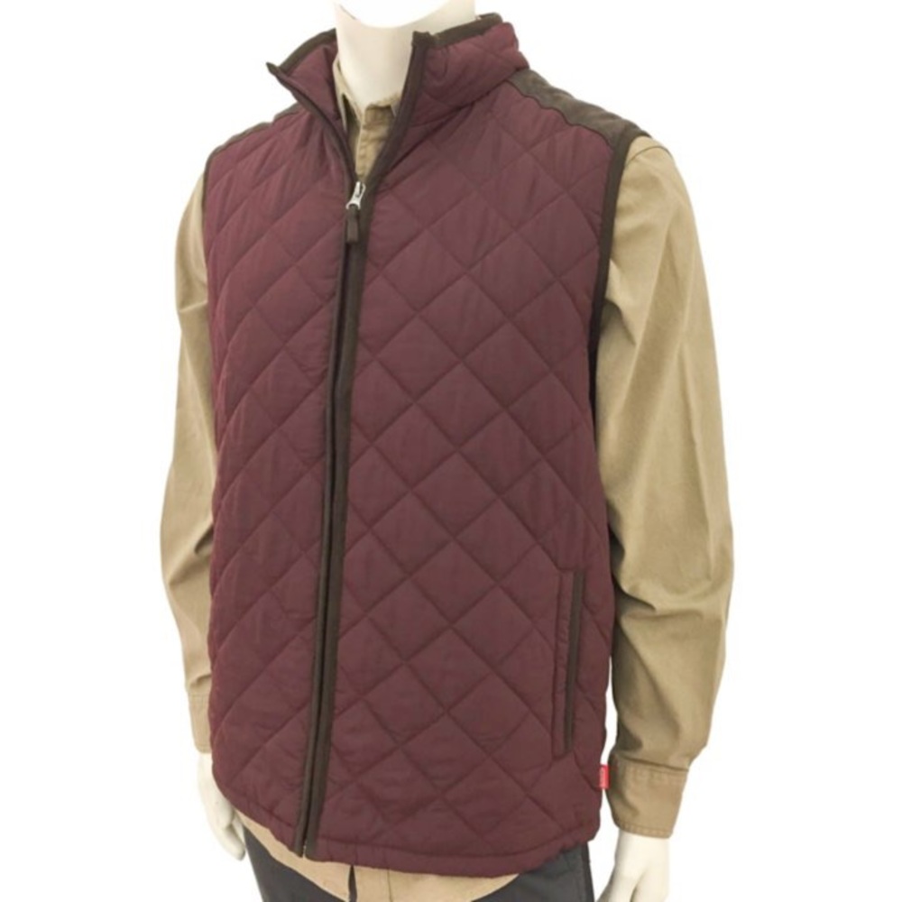 Coleman Quilted Maroon Vest with Brown faux suede